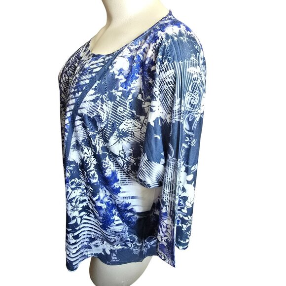 Womens Blue & White Abstract Print Blouse Gorgeous 3/4 Sleeve Size 26/28 JJ4069 - Picture 5 of 11